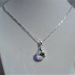 14MM AB OCTAGON SWAROVSKI PENDANT S.S. NECKLACE